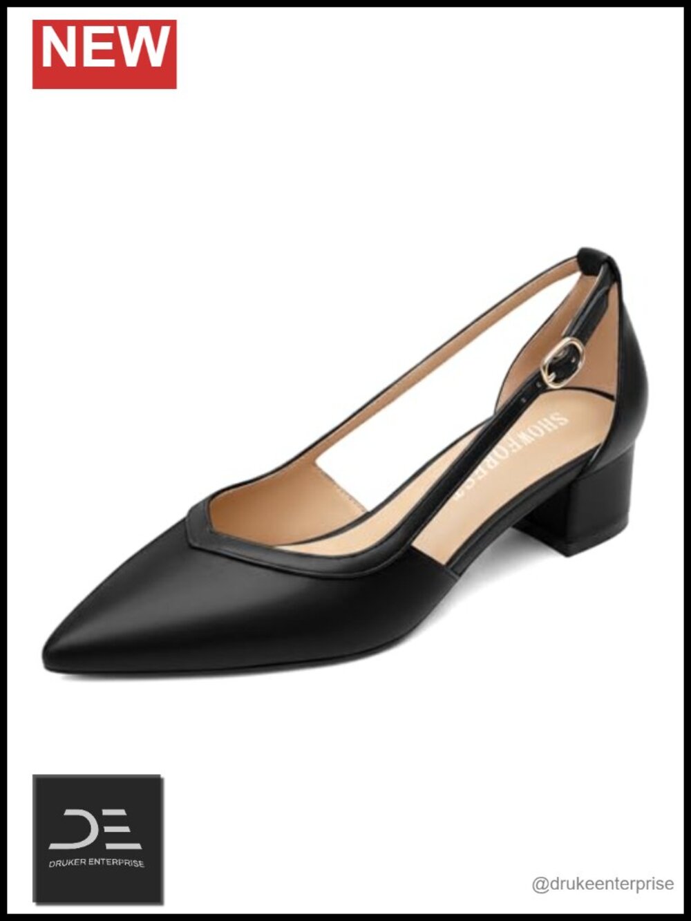 Women's Pointed Toe Low Chunky Heel Pumps with Cut Out, Faux Leather, Block Heel